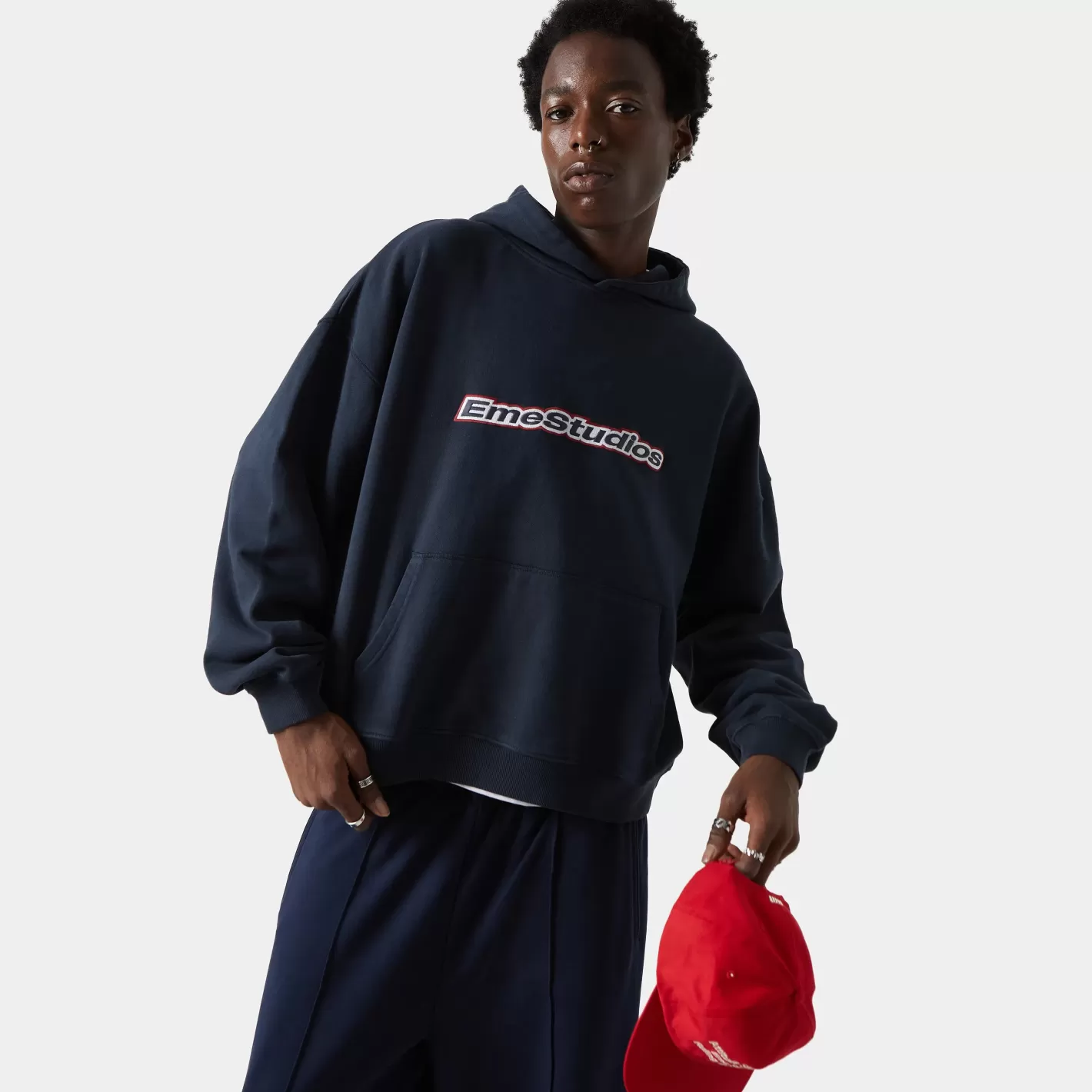 Discount Eme Studios Box Navy Oversized Hoodie