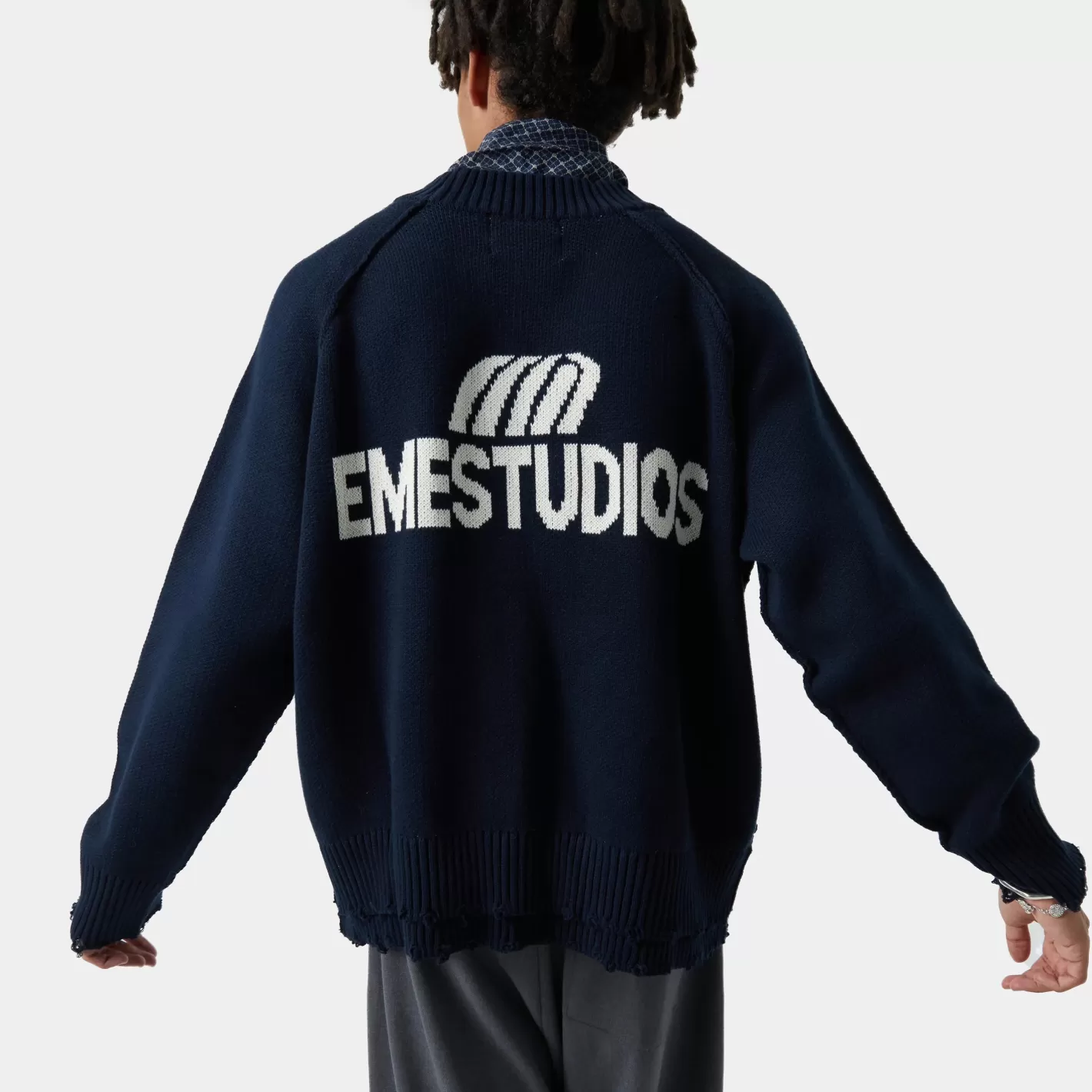 Cheap Eme Studios Fray Navy Knit Sweater