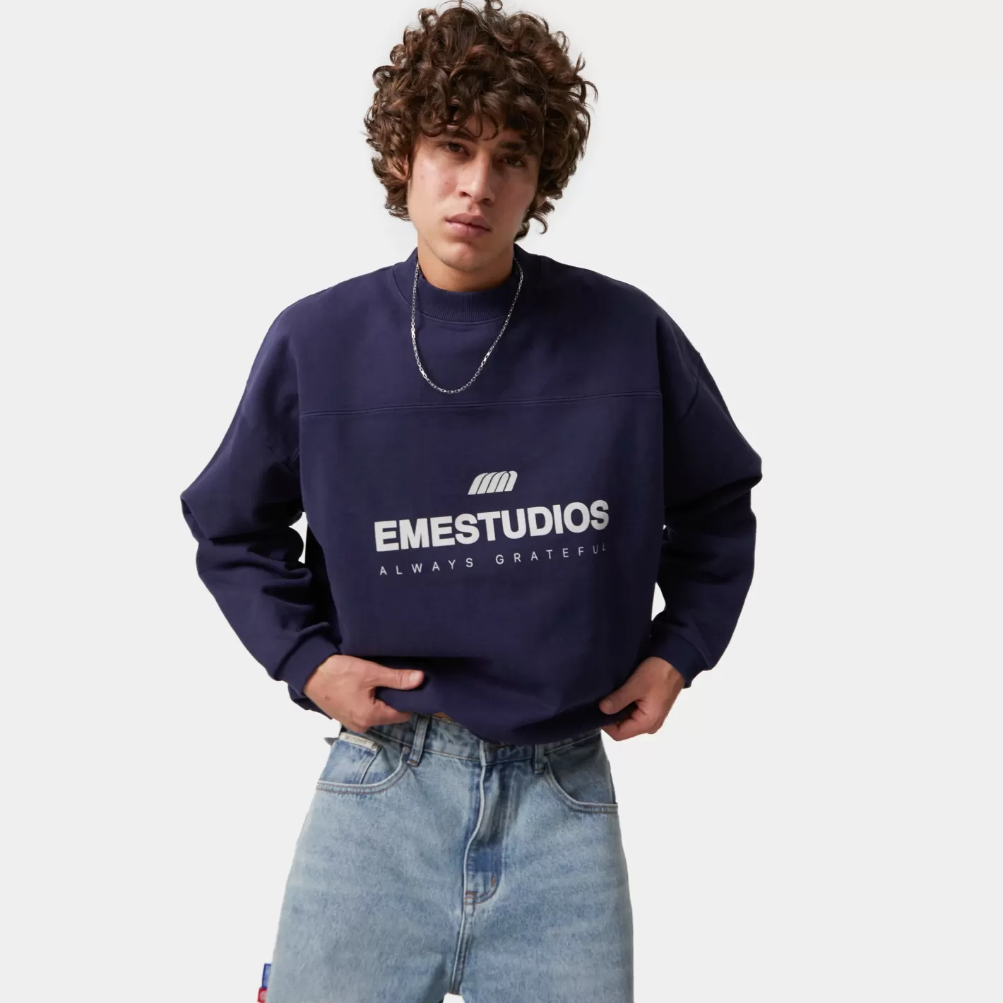 Cheap Eme Studios Hallmark Navy Oversized Crewneck