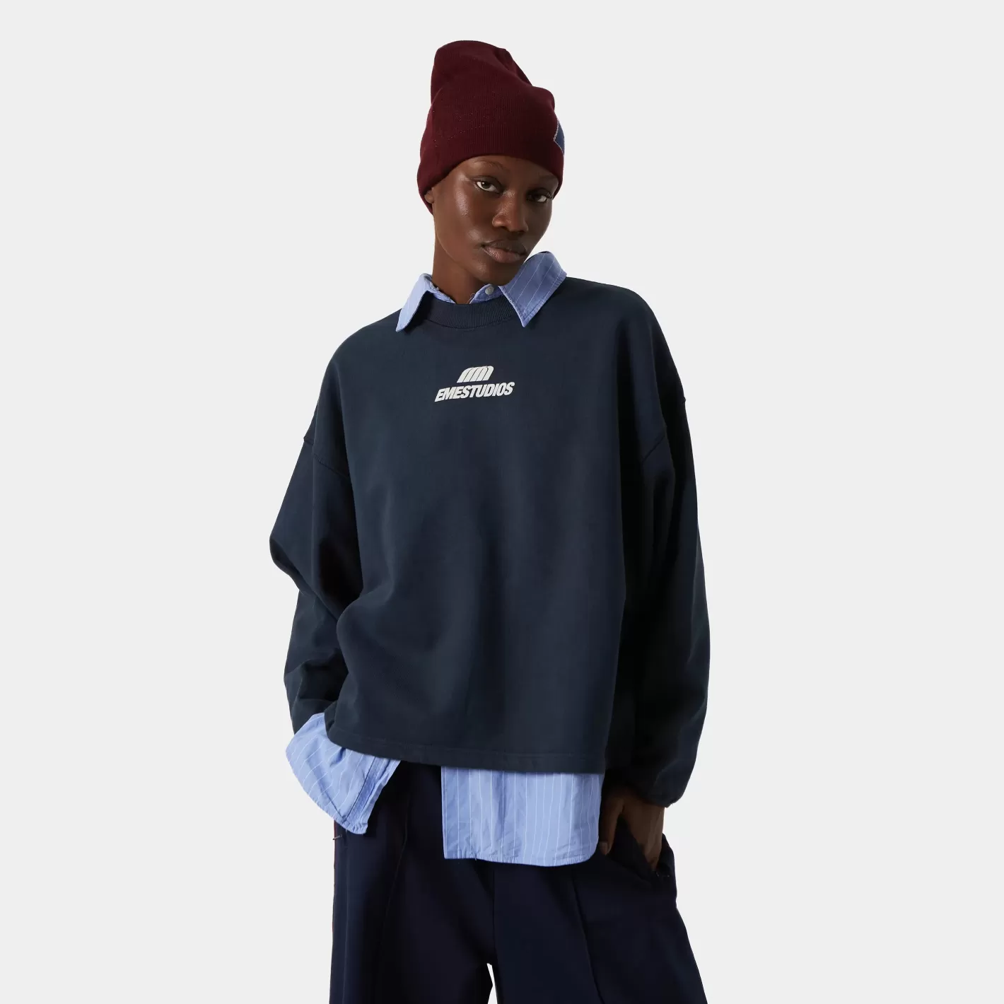 Flash Sale Eme Studios Revo Navy Baggy Mockneck