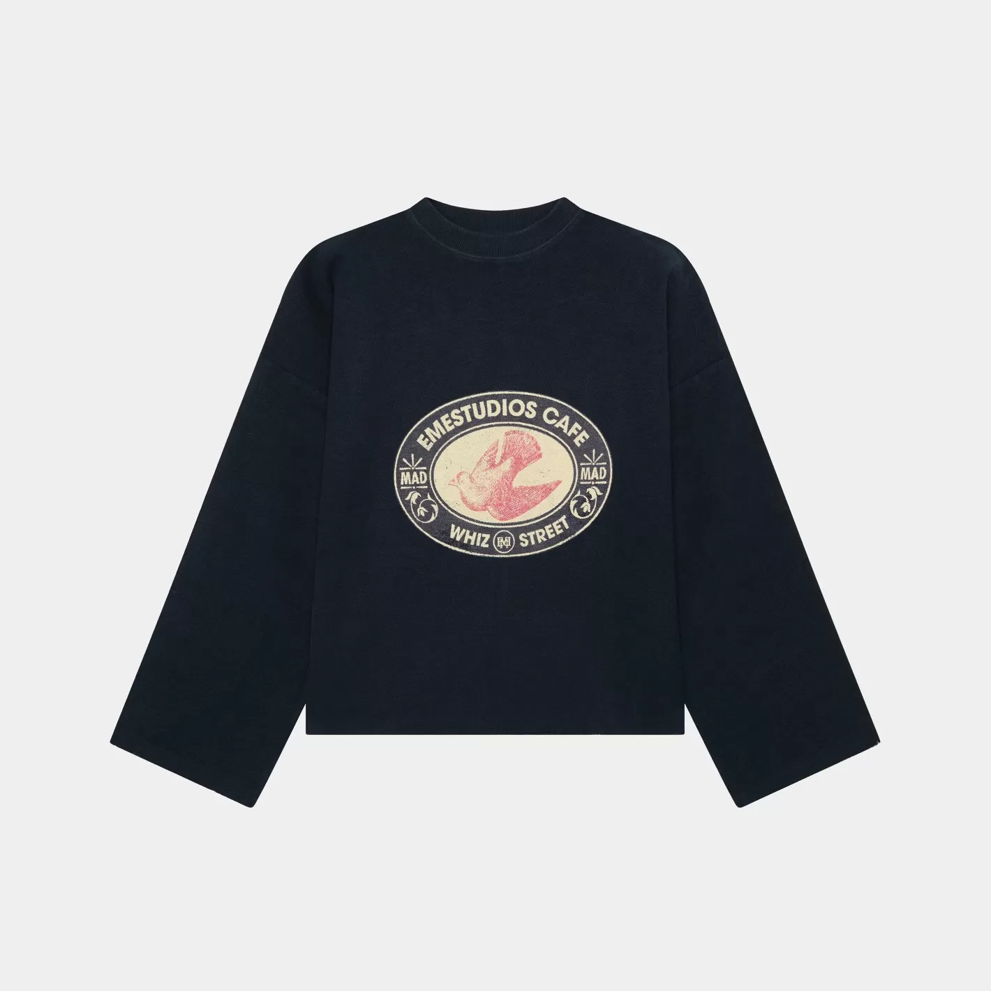 Fashion Eme Studios Whiz Cafe Navy Reverse Crewneck